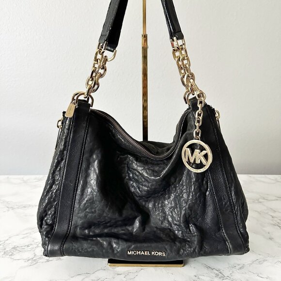 Rare Michael Kors Distressed Leather Shoulder Bag Hobo - Picture 1 of 12